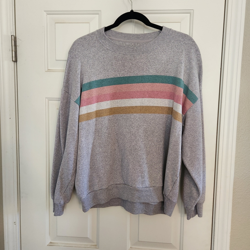 American Eagle Outfitters Gray Sweater with Colorful Stripes